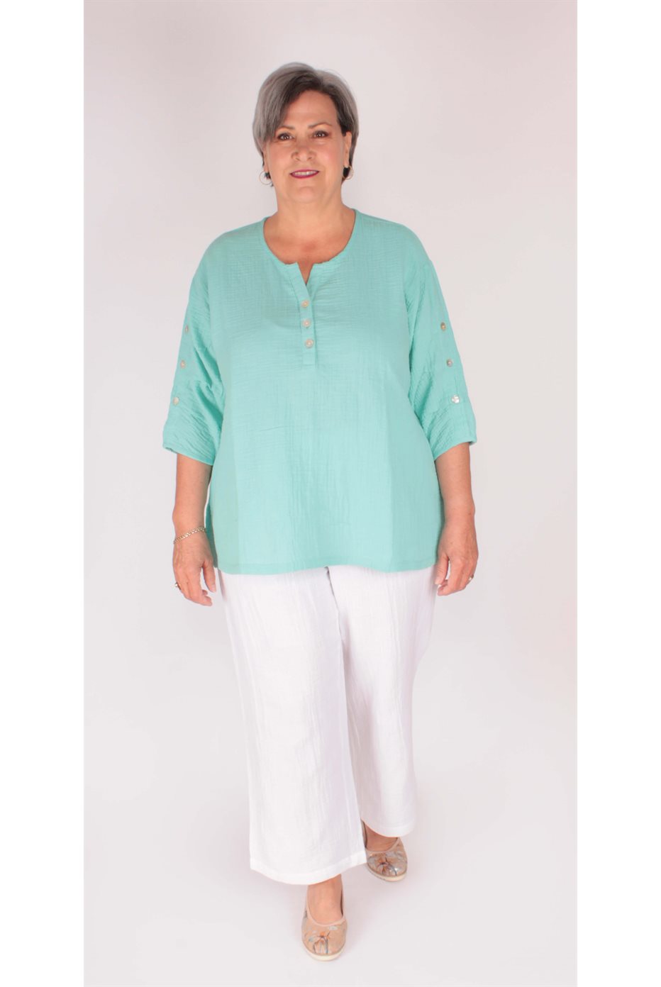 Grace Double Gauze Top Aqua